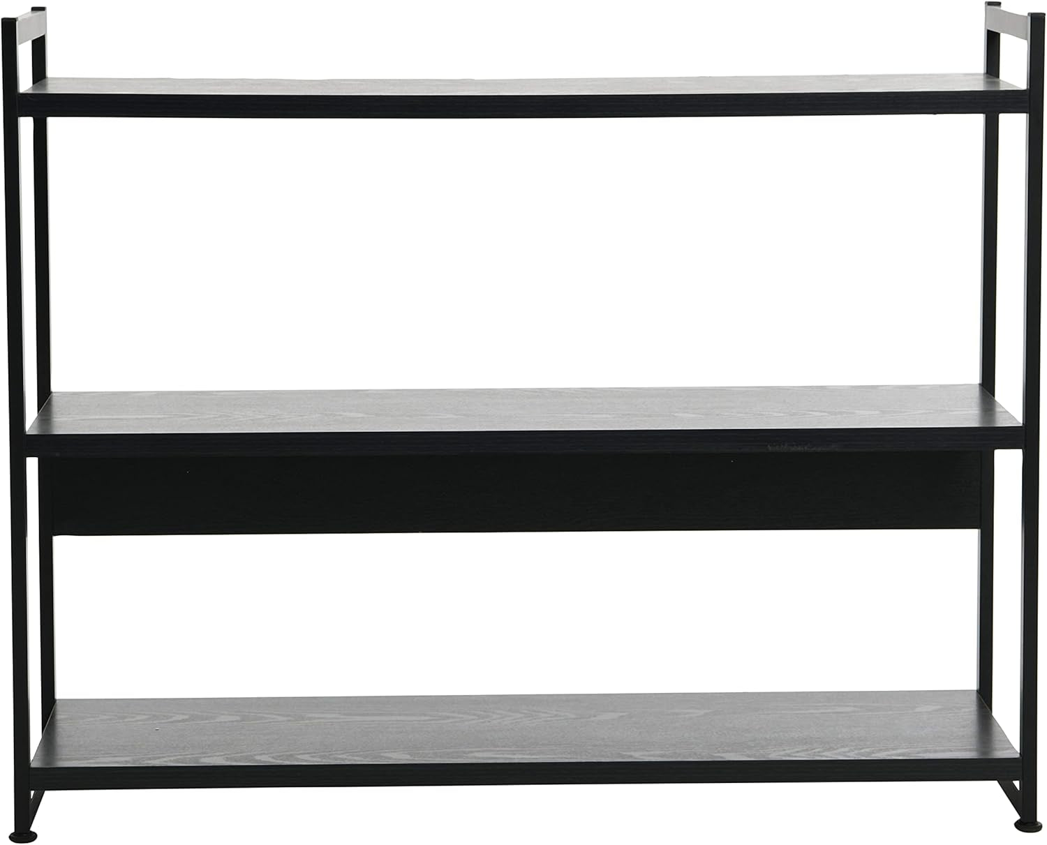 Jamestown Wide 3 Shelf Open Storage Bookshelf Black Oak Wood Grain and Black Metal