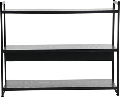 Jamestown Wide 3 Shelf Open Storage Bookshelf Black Oak Wood Grain and Black Metal