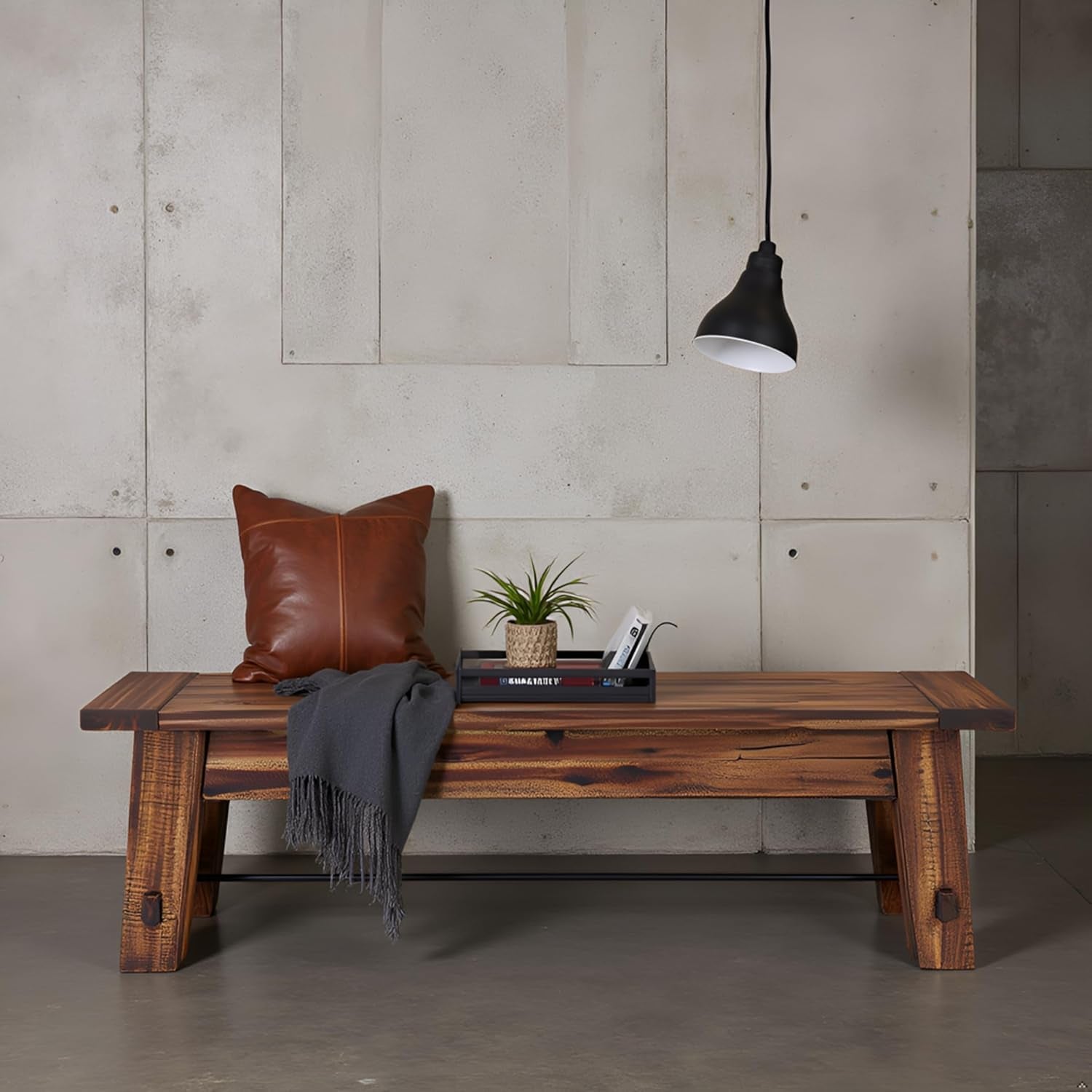 Durango Rustic Farmhouse Style 60-Inch Wood Bench - Industrial Modern Accent Furniture with Solid Wood Seat for Entryway, Dining Room, Hallway, Foyer, or Kitchen by