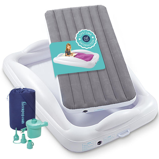 Inflatable Toddler Travel Bed with Safety Bumpers [4-Sided], Portable Toddler Bed for Kids, Toddler Air Mattress, Kids Air Mattress - Grey