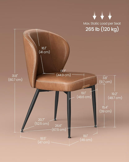 EKHO Collection - Dining Chairs Set of 2, Upholstered Kitchen Chairs, Comfortable Seat, Synthetic Leather with Stitching, Mid-Century Modern, Easy Assembly, Living Room Lounge, Caramel Brown