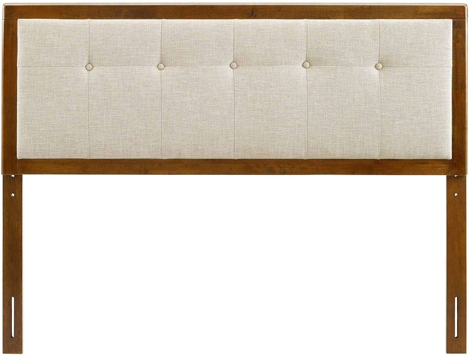 Draper Tufted King Fabric and Wood Headboard in Walnut Beige