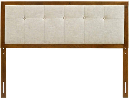 Draper Tufted King Fabric and Wood Headboard in Walnut Beige
