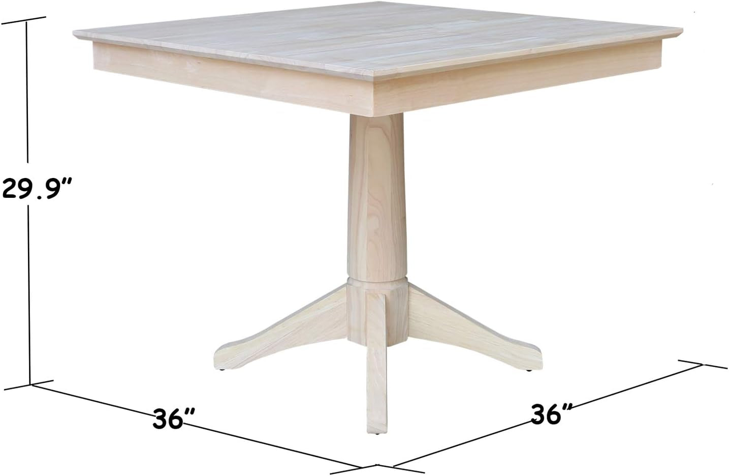 36" X 36" Natural Solid Wood Square Top Pedestal Table - 29.9" Height