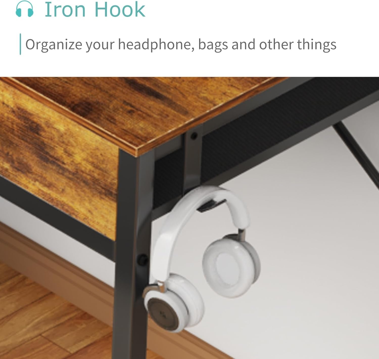 Small Computer Desk with 2 Drawers for Bedroom, 31 Inch Home Office Desk with Storage Fabric Drawer and Bag, Study Writing Table for Small Spaces, Rustic Brown