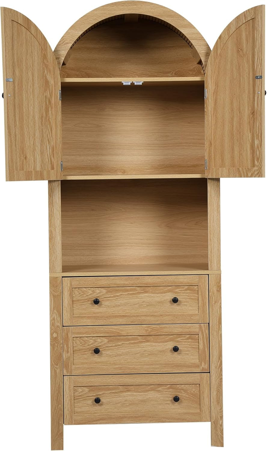 71” Tall Arched Storage Cabinet with Drawer,Farmhouse Arched Bookcase with Door,Freestanding Arch Tall Pantry with Countertop for Kitchen Living Room (Natrual, 71Inch)