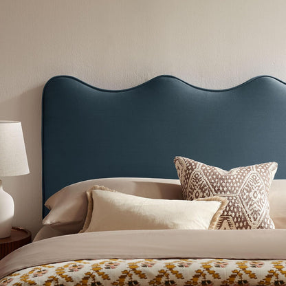 Monday Athena King Size Performance Velvet Adjustable Headboard in Cadet Blue - with Scalloped Wave Design and Stain-Resistant Velvet Upholstery
