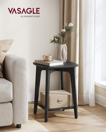 MAEZO Collection - Side Table, 2-Tier Small Square End Table, Nightstand with Tapered Legs, Curved Transitions, for Small Spaces, Living Room, Bedroom, Charcoal Gray ULET236B01