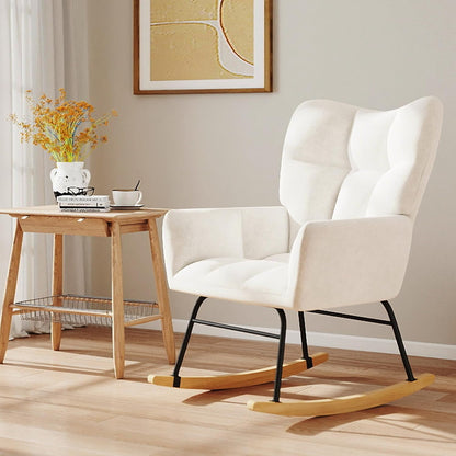 Nursery Rocking Chair, Rocking Chairs for Nursery, Baby Rocker Chair, Glider Rocker, Anti-Tip Safety Design, 440 Lb Weight Capacity, Cotton Fabric Cover, White