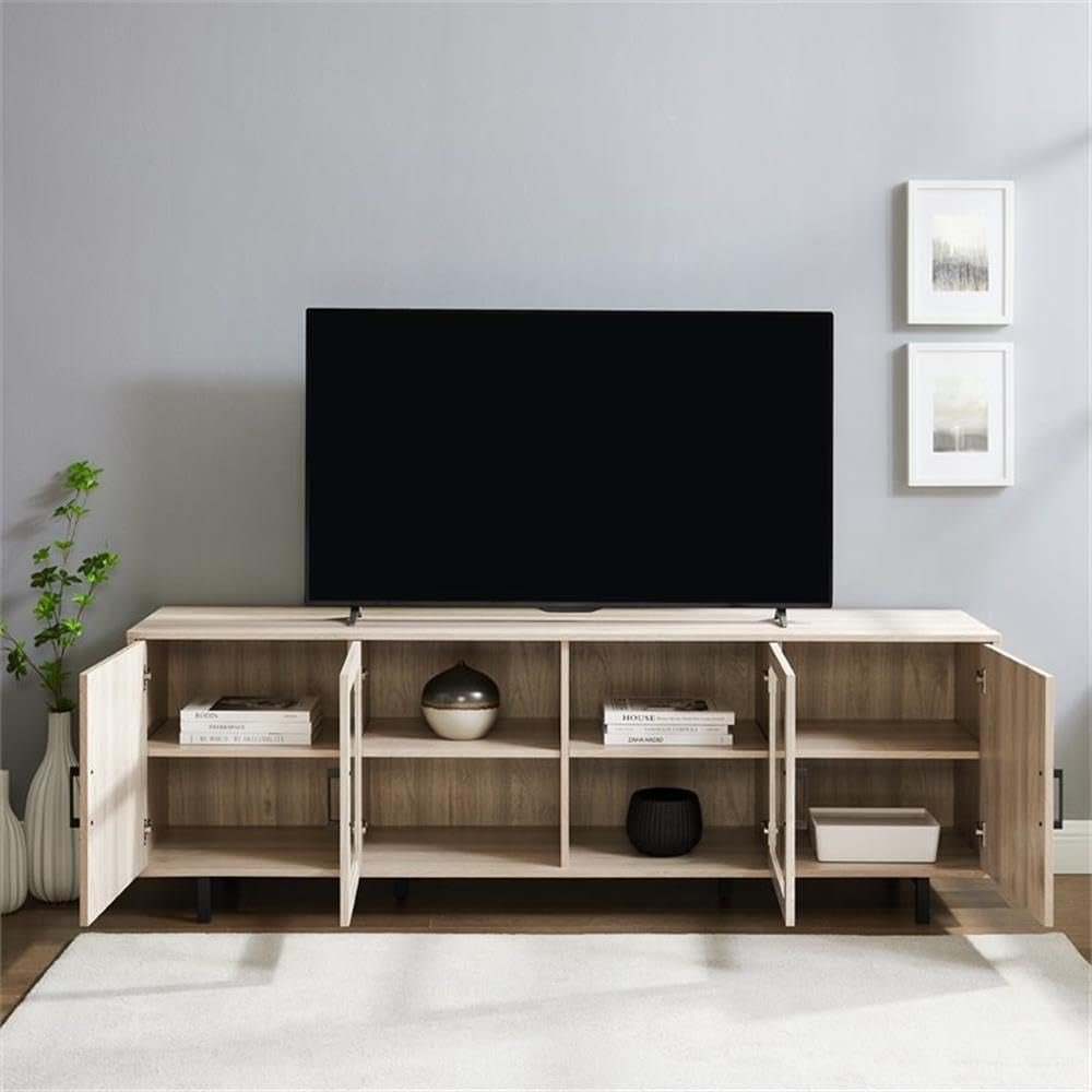 Harper Modern 4 Door Herringbone Stand for Tvs up to 80 Inches, 70 Inch, Birch