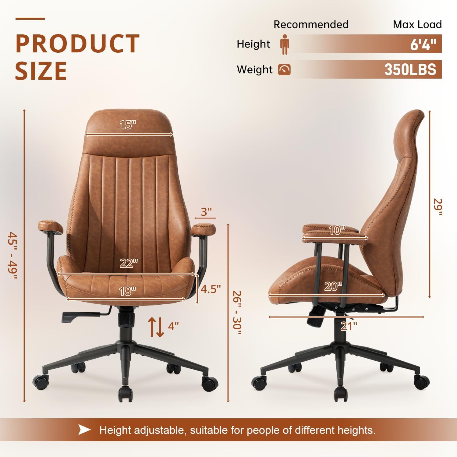 High Back Ergonomic Office Chair 330LBS, Reclining Swivel Desk Chair with Adjustable Height, Thickened Cushions, Comfy Executive Armchair for Home Office Gaming
