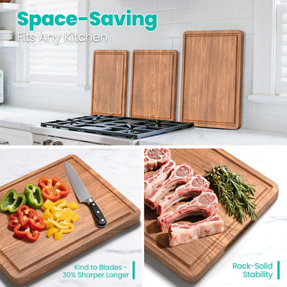 Acacia Wood Cutting Boards Set with Juice Groove & Handles for Kitchen 3-Piece Charcuterie Chopping Board for Meat Cheese Fruits Vegetables
