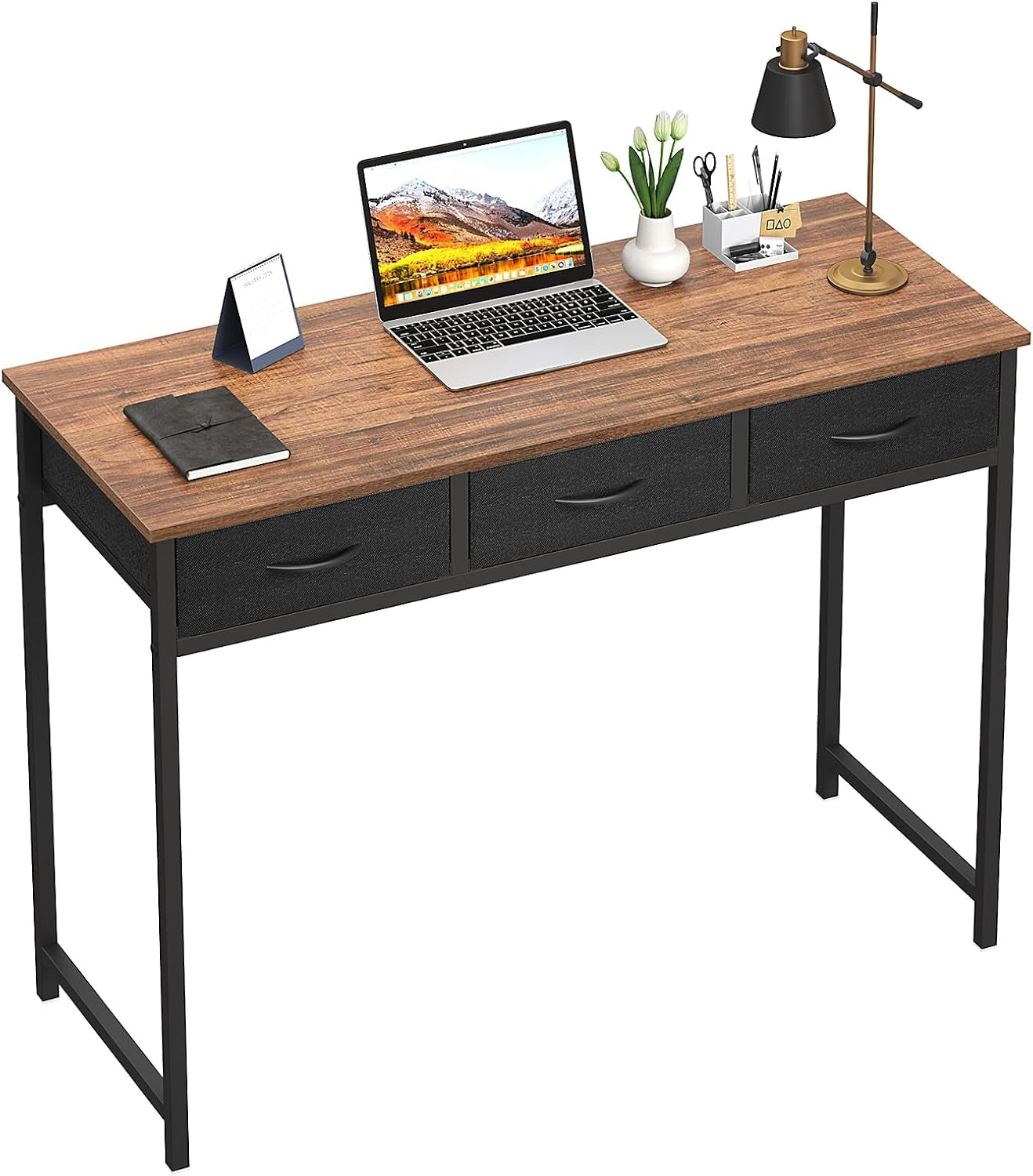 Computer Desk with Drawers, 39.3 Inch Small Vanity Desk with Storage, Home Office Bedroom Desk for Small Spaces, Modern Work Writing Study Gaming Tables, Rustic Brown