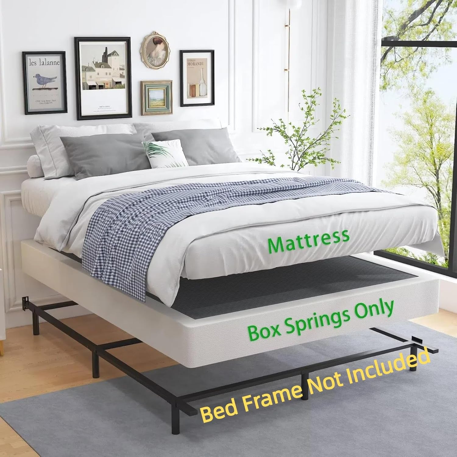 Box Springs King Size 9 Inch, Heavy Duty Metal Frame Mattress Foundation with Easy Clean Cover, Noise Free, Easy Assembly