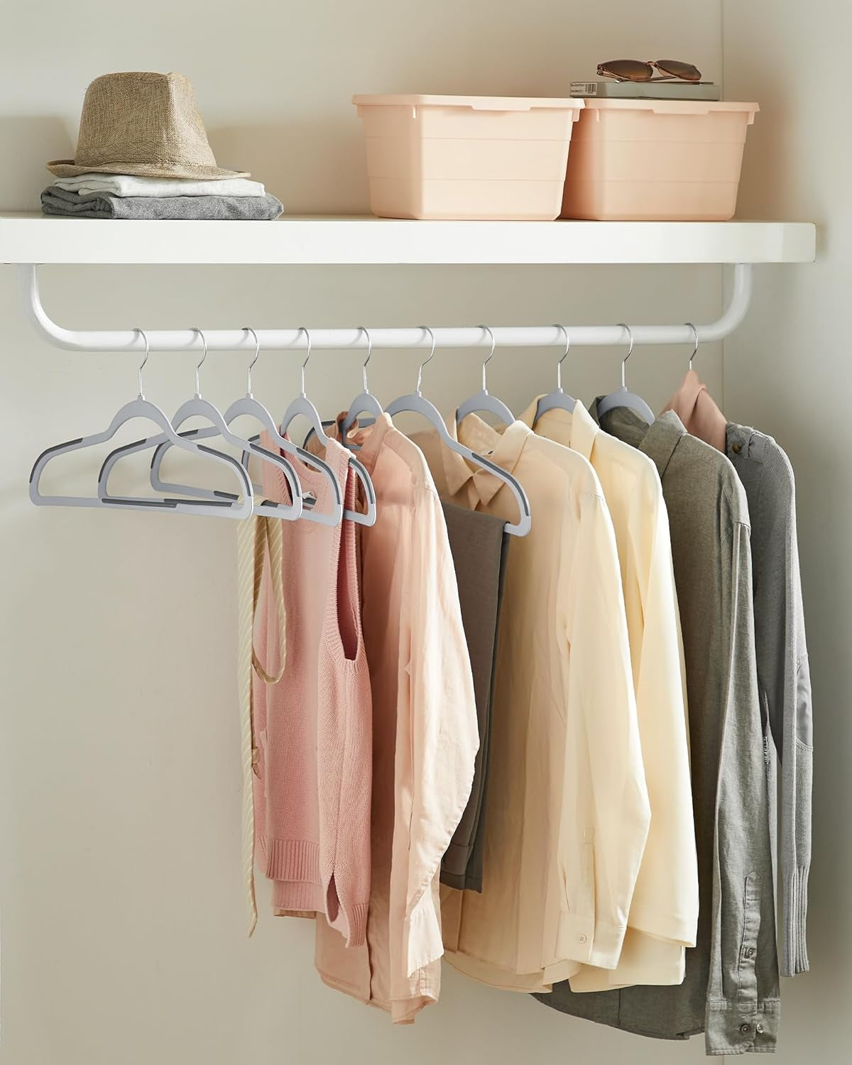 Clothes Hangers, Pack of 50 Plastic Coat Hangers, Space-Saving, Light Gray and Dark Gray UCRF50G