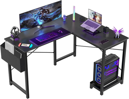 L Shaped Desk - Computer Desk Corner Desks Gaming Desk PC Table with CPU Stand Side Bag for Home Office Dorm Sturdy Writing Workstation, Black, 50-Inch