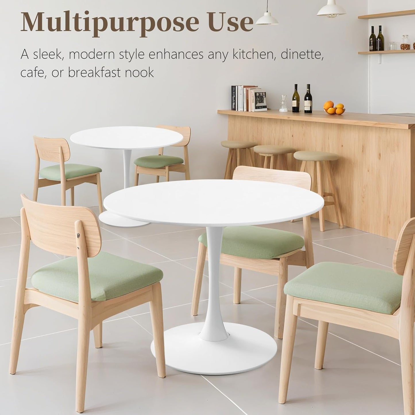 42 Inch round Dining Table,Mid-Century Tulip Table with Metal Pedestal Base,Modern Leisure Table for Small Space Kitchen Dining Room,Easy Assembly,White