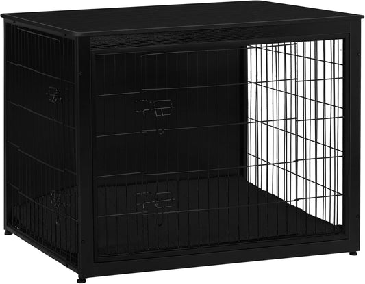 Dog Crate Furniture with Cushion, Wooden Kennel Table with Double Doors, Indoor Dog House, Extra Large Size, 43.3" L, Black
