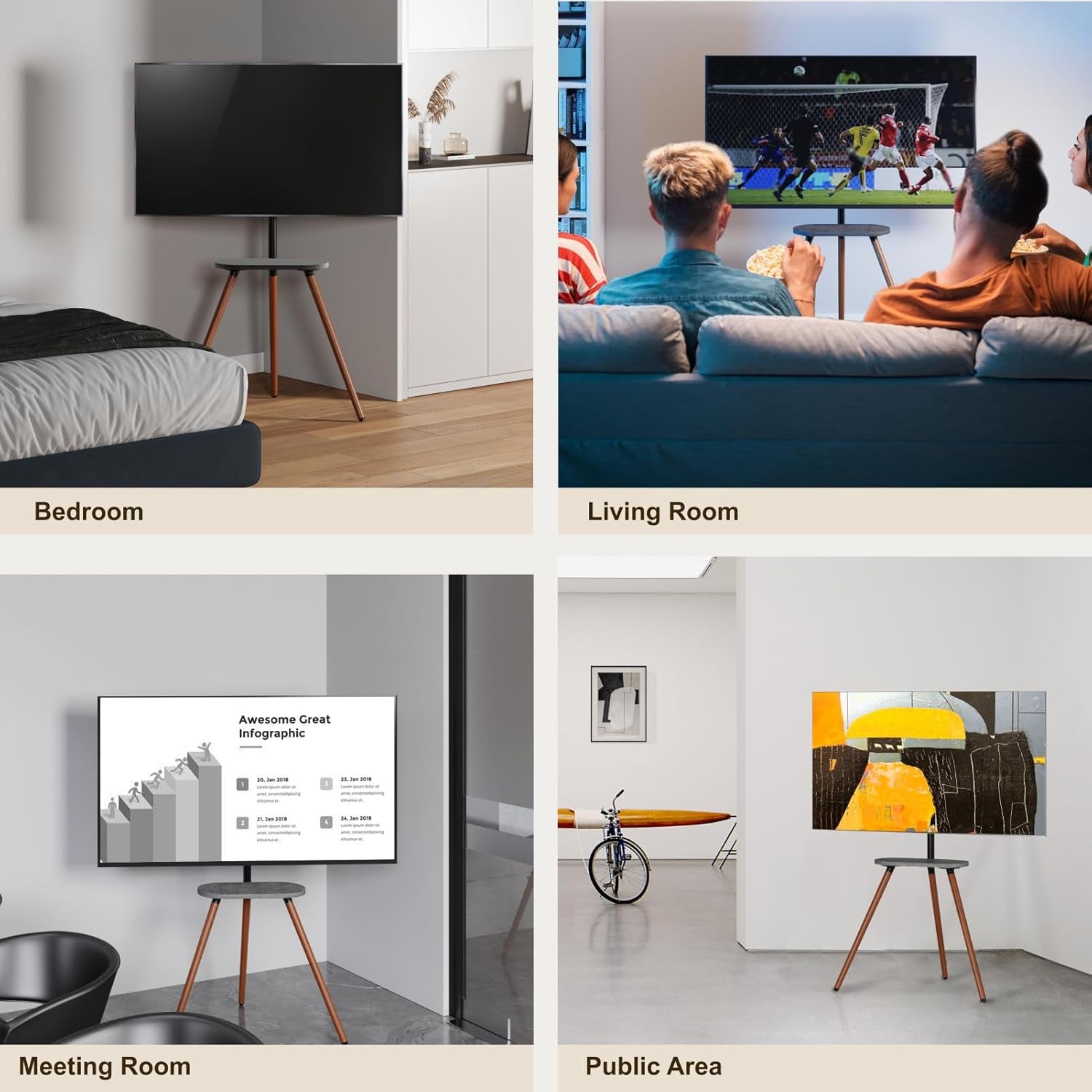 Tripod Easel TV Stand for 43 to 65 Inch LCD LED OLED Screen, Height Adjustable and Swievel TV Stand, Portable Corner TV Floor Stand with Wooden Tray, VESA 400X400Mm, Minimalist Black Walnut