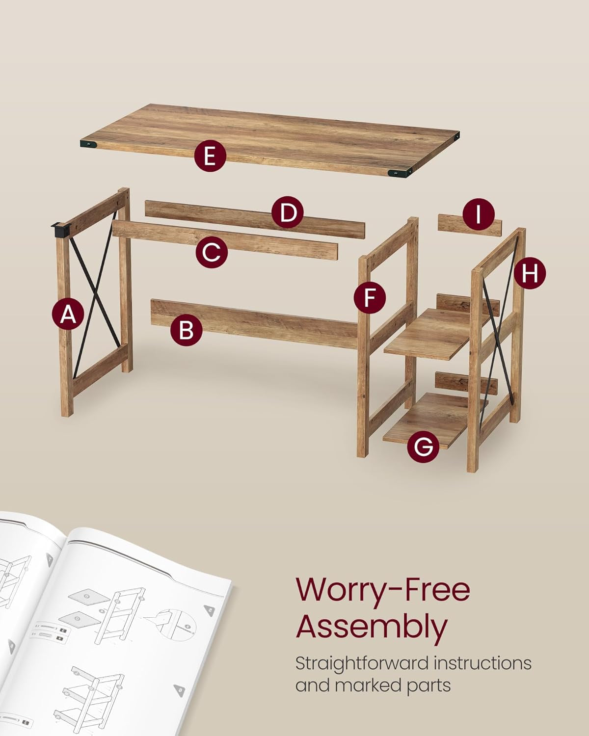 Computer Desk, Home Office Desk with Storage Shelves on Right or Left, Farmhouse, for Work Study Gaming Writing, 23.6 X 47.2 X 29.5 Inches, Honey Brown ULWDAM090T41