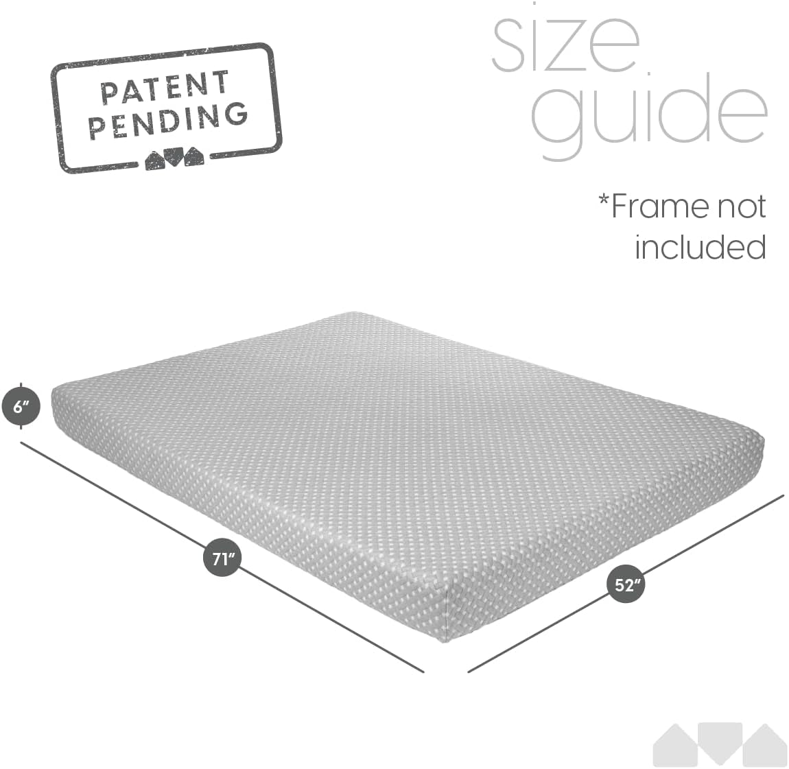 Full Size Futon Mattress, Light Grey, 71 X 52 X 6 Inch, Memory Foam Futon Mattress Full Size, Certipur-Us, Comfy Sofa Bed, Couch, Removable Washable Hypoallergenic Cover, Frame Not Included
