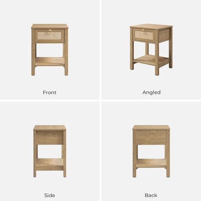 Rattan Nightstand Set of 2, Rattan Decor Drawer with Brass Knobs Night Stand Bedside Table Boho End Tables Side Tables with Storage Shelf for Bedroom,Small Space