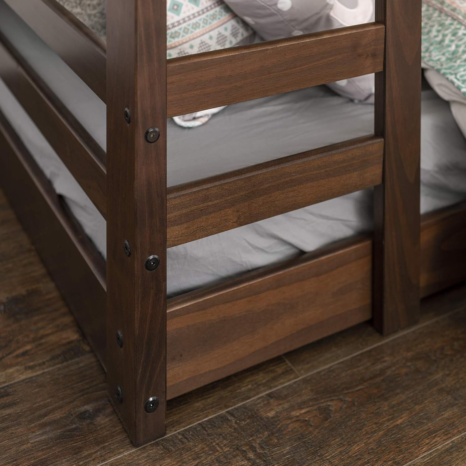Alexander Classic Solid Wood Stackable Jr Twin over Twin Bunk Bed, Twin over Twin, Walnut
