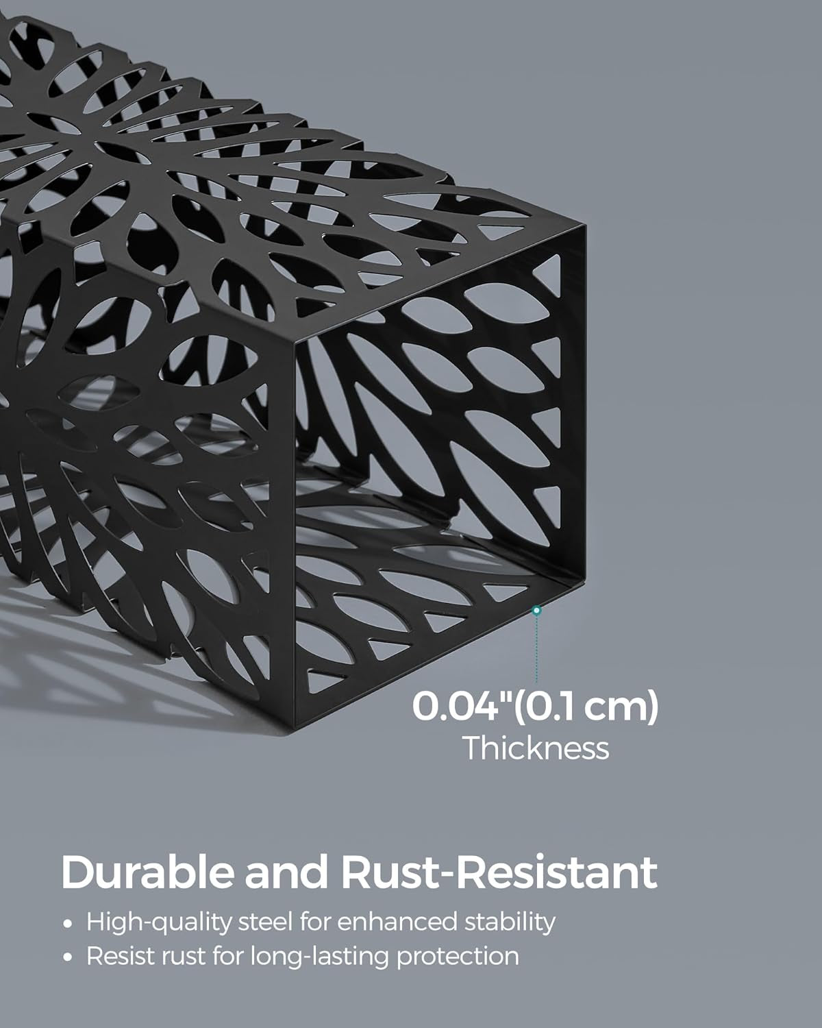 Umbrella Stand, Umbrella Holder for Entryway, Steel Square Umbrella Rack Organizer Freestanding, for Canes Walking Sticks, with a Detachable Drip Tray, 4 Hooks, Black ULUC026B33