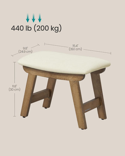 Foot Stool Ottoman, Padded Foot Rest under Desk with Solid Wood Frame, Removable Cover, for Living Room, 9.8 X 15.4 X 11.8 Inches, Summer Sand and Brown ULSF052LF01