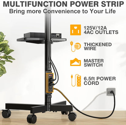 Mobile TV Stand with Power Outlet, Tilt Rolling TV Cart for 23-65 Inch LCD LED OLED Flat Curved Screen Tvs up to 88 Lbs, Height Adjustment Portable TV Stand on Wheels, Max VESA 400X400Mm