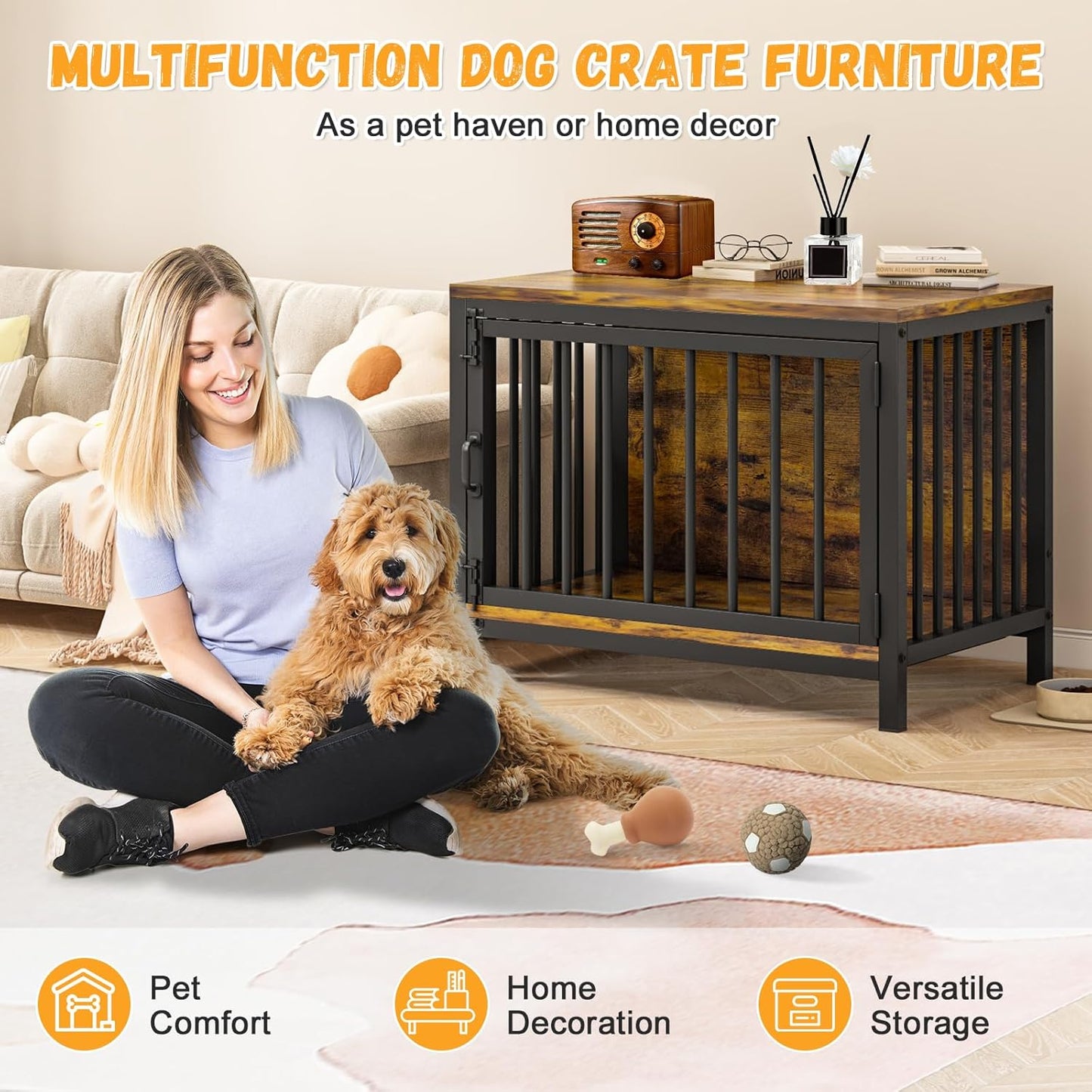 Dog Crate Furniture for Small Medium Dogs, 31'' Heavy Duty Dog Kennel Indoor with Waterproof Top, Decorative Pet House End Table, Furniture Style Wooden Dog Cage as TV Stand