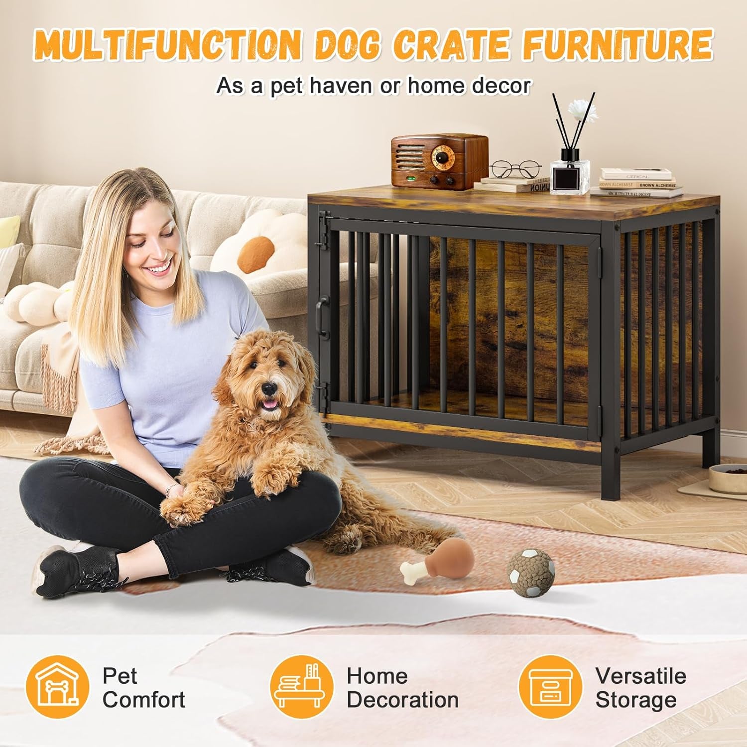 Dog Crate Furniture for Small Medium Dogs, 31'' Heavy Duty Dog Kennel Indoor with Waterproof Top, Decorative Pet House End Table, Furniture Style Wooden Dog Cage as TV Stand