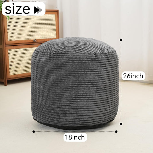 Pouf Ottoman Stuffed round Modern Foam Filled Foot Rest Corduroy Poufs for Living Room Chair Decorative 20 X 15 Inches Fluffy Pouf Foot Stool Storage Ottoman, Dark Grey
