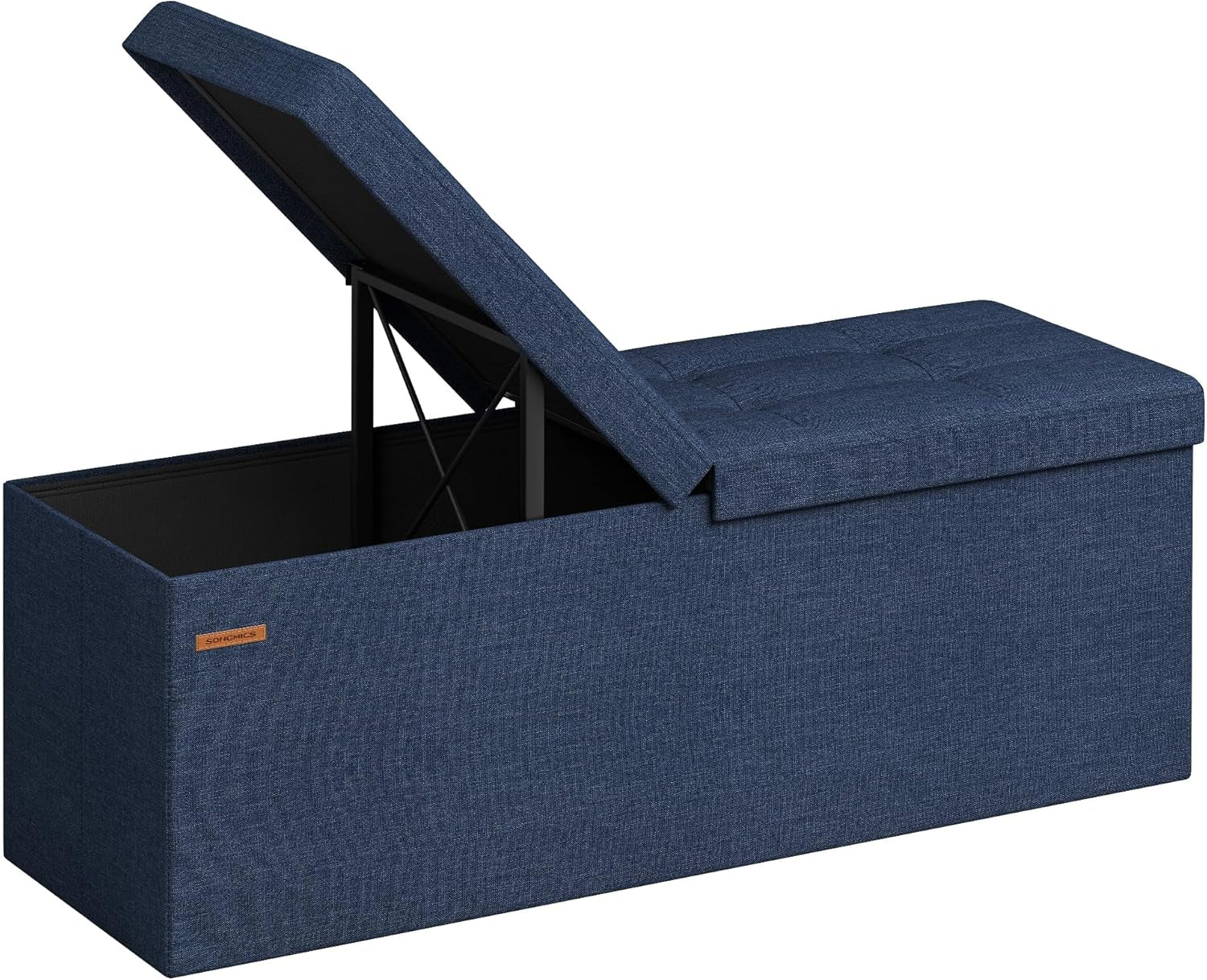 Mazie Collection - 43 Inches Storage Ottoman, Foldable Storage Bench with Flipping Lid, 660 Lb Load Capacity, for Entryway, Living Room, Bedroom, Midnight Blue ULSF076Q02