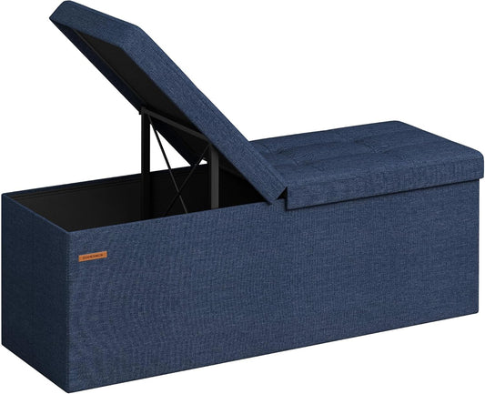 Mazie Collection - 43 Inches Storage Ottoman, Foldable Storage Bench with Flipping Lid, 660 Lb Load Capacity, for Entryway, Living Room, Bedroom, Midnight Blue ULSF076Q02