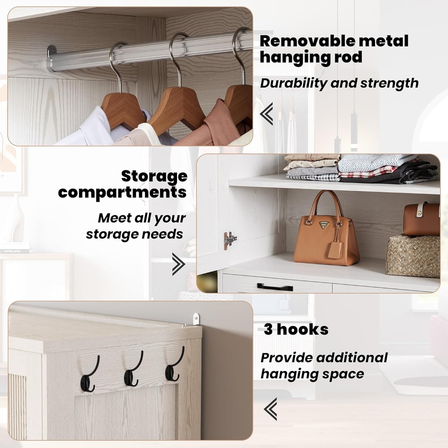 Armoire Wardrobe Closet, 71" H Wooden Clothing Storage Cabinet with 2 Doors and 2 Drawers, Bedroom Freestanding Wardrobe Combination with Hanging Rod and Adjustable Shelves, White