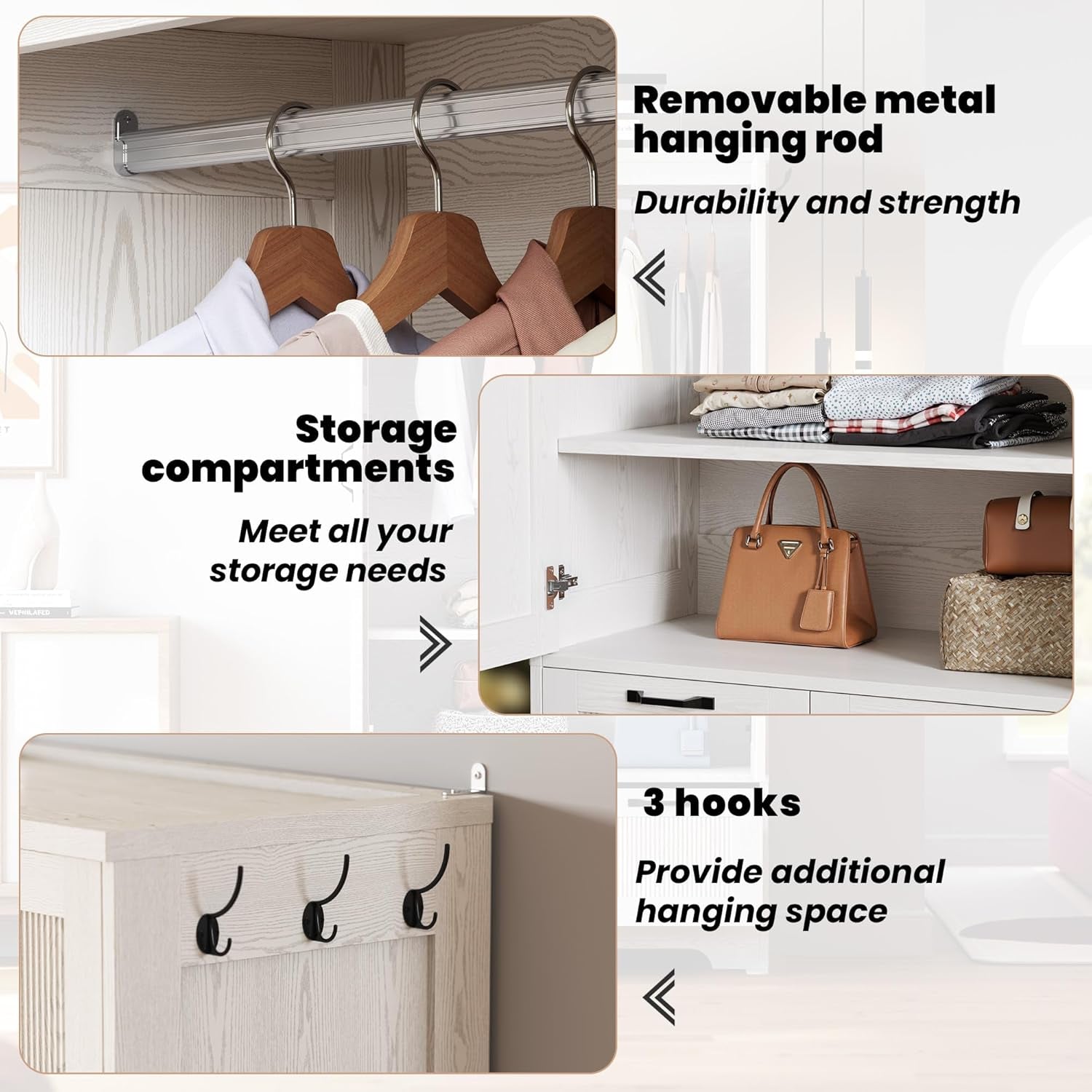 Armoire Wardrobe Closet, 71" H Wooden Clothing Storage Cabinet with 2 Doors and 2 Drawers, Bedroom Freestanding Wardrobe Combination with Hanging Rod and Adjustable Shelves, White