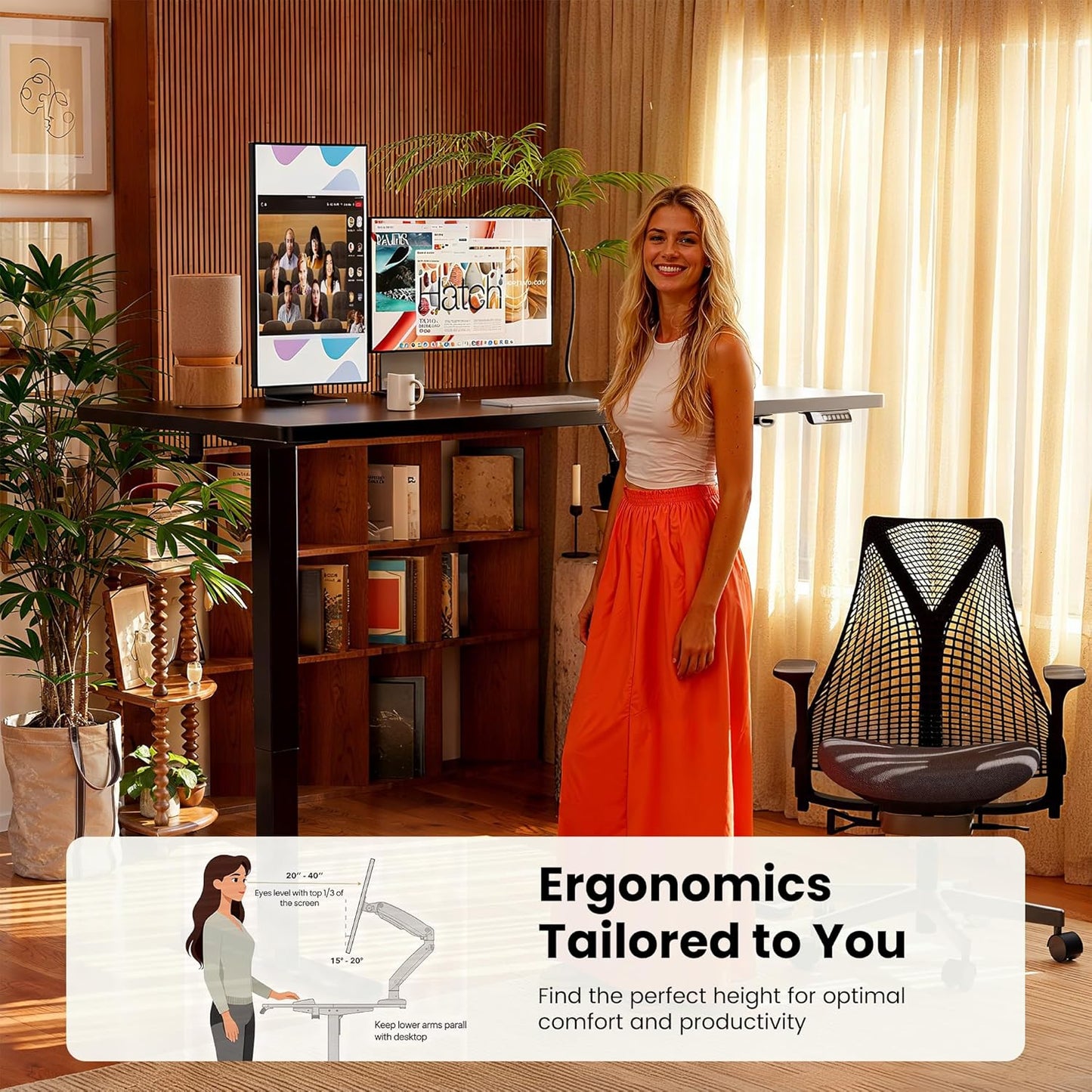 Height Adjustable Electric Standing Desk, 47.2 X 23.6 Inches Sit Stand up Desk, Memory Computer Home Office Desk with Two-Piece Desktop (Black)