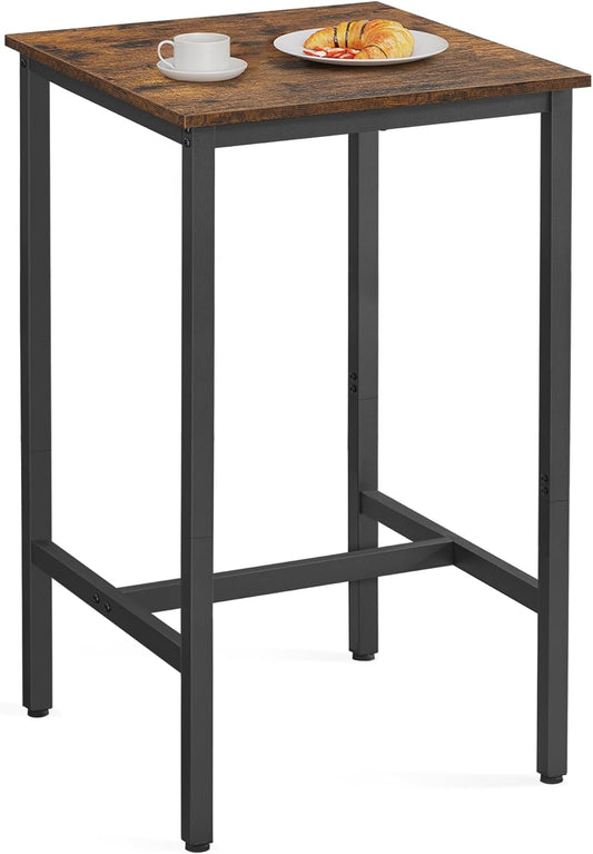 Bar Table, Small Kitchen Dining Table, High Top Pub Table, Height Cocktail Table for Living Room Party, Sturdy Metal Frame, 23.6 X 23.6 X 41.7 Inches for Narrow Spaces, Rustic Brown and Black