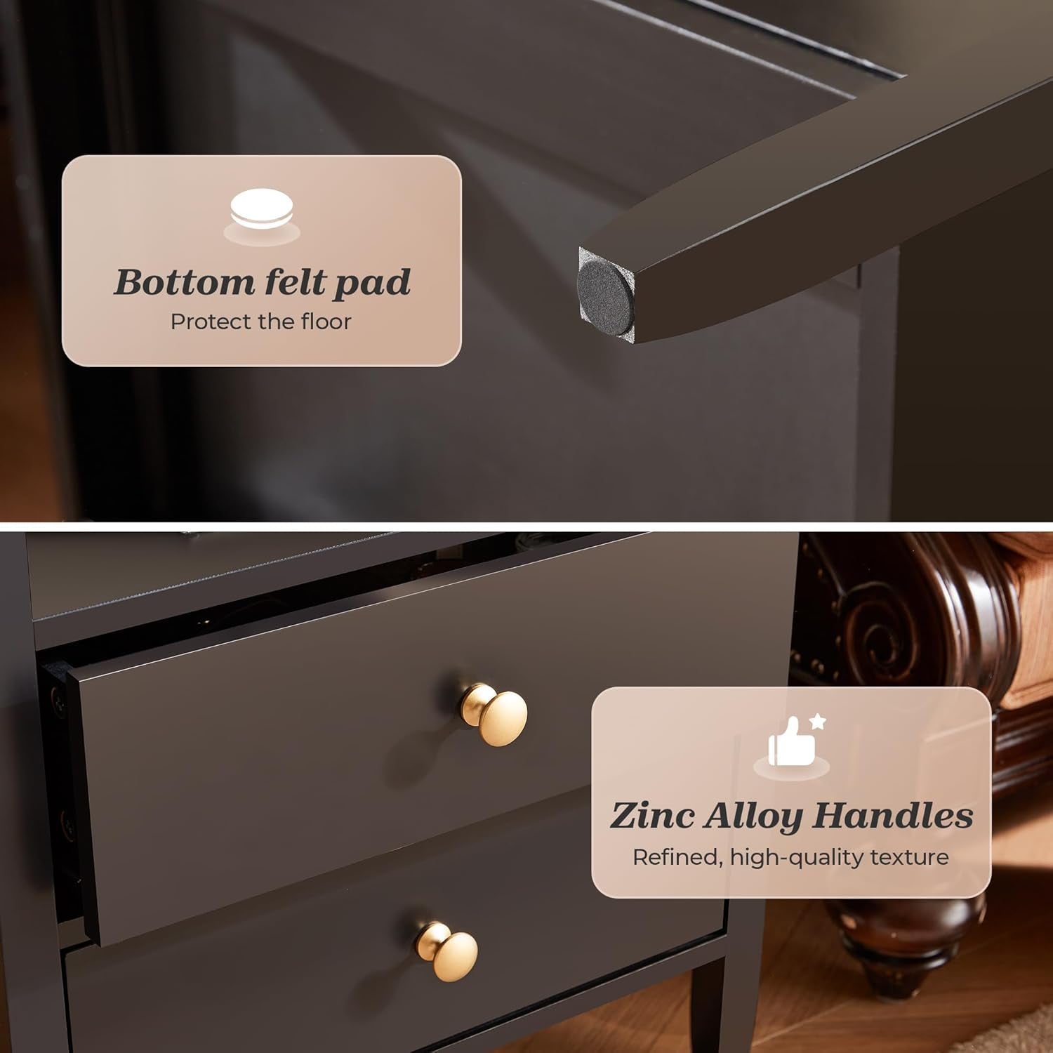 Black Nightstand Set of 2, Night Stand with Charger Station, Bedside Table with 2 Drawers, Bed Side Tables for Bedroom, Modern Nightstands, Metal Knobs, Painted Surface | with Charger Station, 2 Drawers, Bed Side Tables, for Bedroom, Metal Knobs, Painted Surface