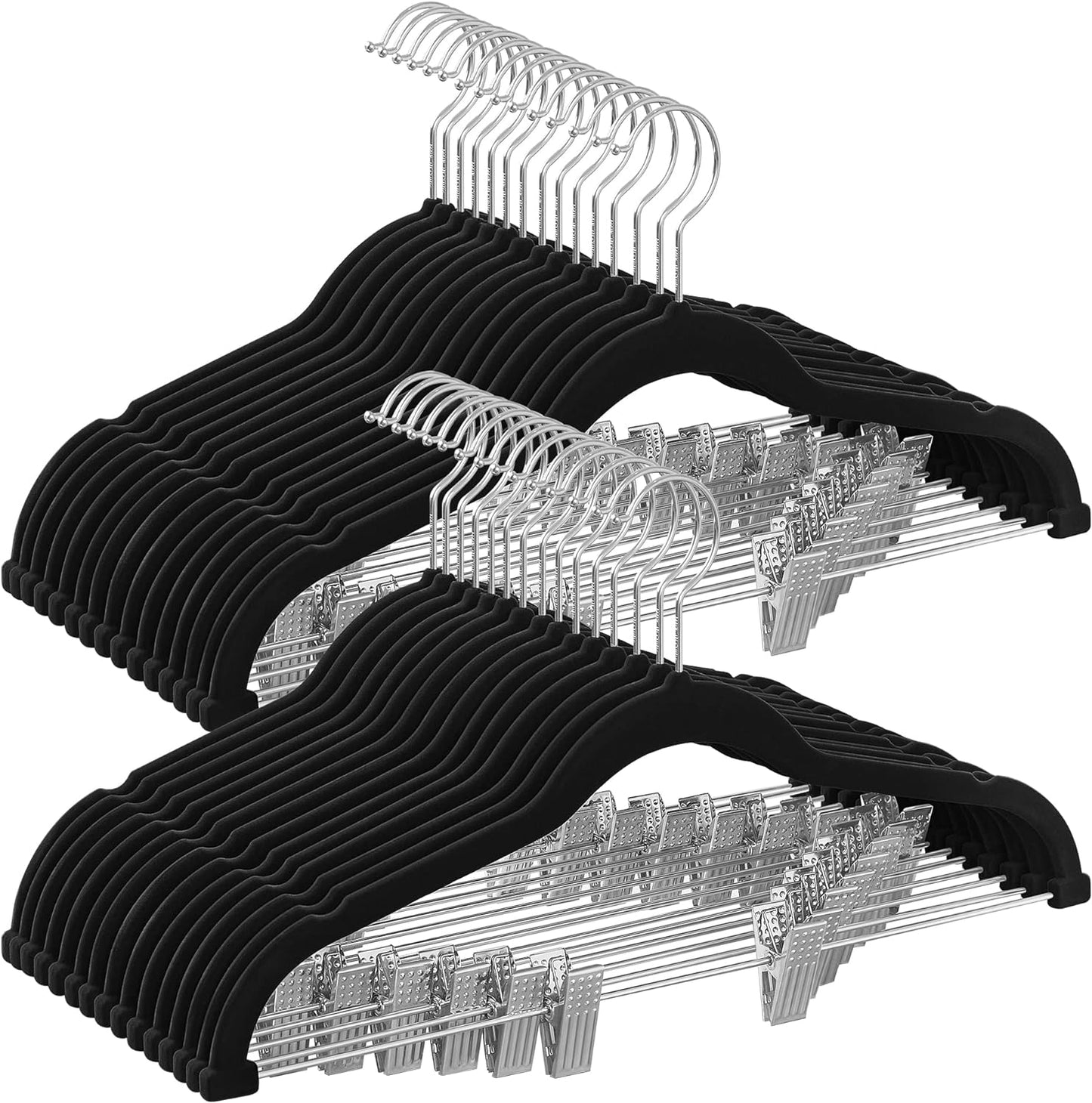 30-Pack Pants Hangers, 16.7-Inch Long Velvet Hanger with Adjustable Clips, Heavy-Duty, Non-Slip Skirt Hangers, Space-Saving for Pants, Skirts, Coats, Dresses, Black UCRF12B30