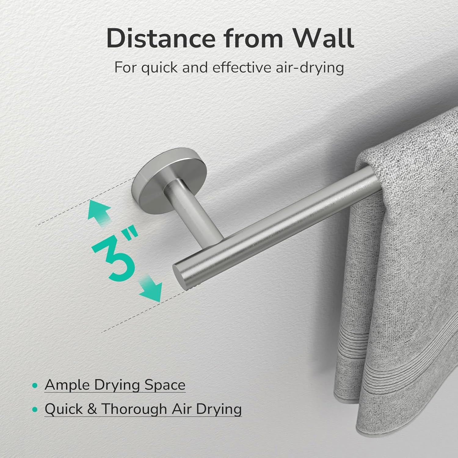 Brushed Nickel Towel Bar, 24-Inch Towel Rack for Bathroom Wall Mounted, Thicken SUS304 Stainless Steel Towel Rod Modern Home Decor (Total Length 26-Inch)