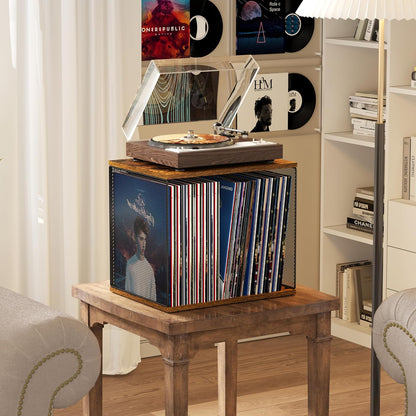 1 Cube Vinyl Record Storage DIY Stackable 80-110 Shelf Visualize Box Cube - Natural Wooden Organizer Crate Cabinet Desktop Storage for Retro Vinyl Record Player