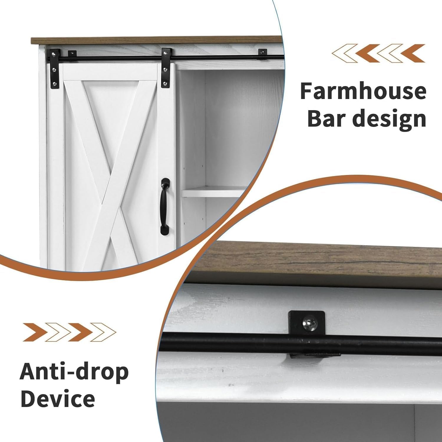 Coffee Bar Cabinet with Sliding Barn Doors, 42”Farmhouse Buffet Cabinet with Storage for Kitchen, Coffee Bar with Adjustable Shelf for Dining Room, White