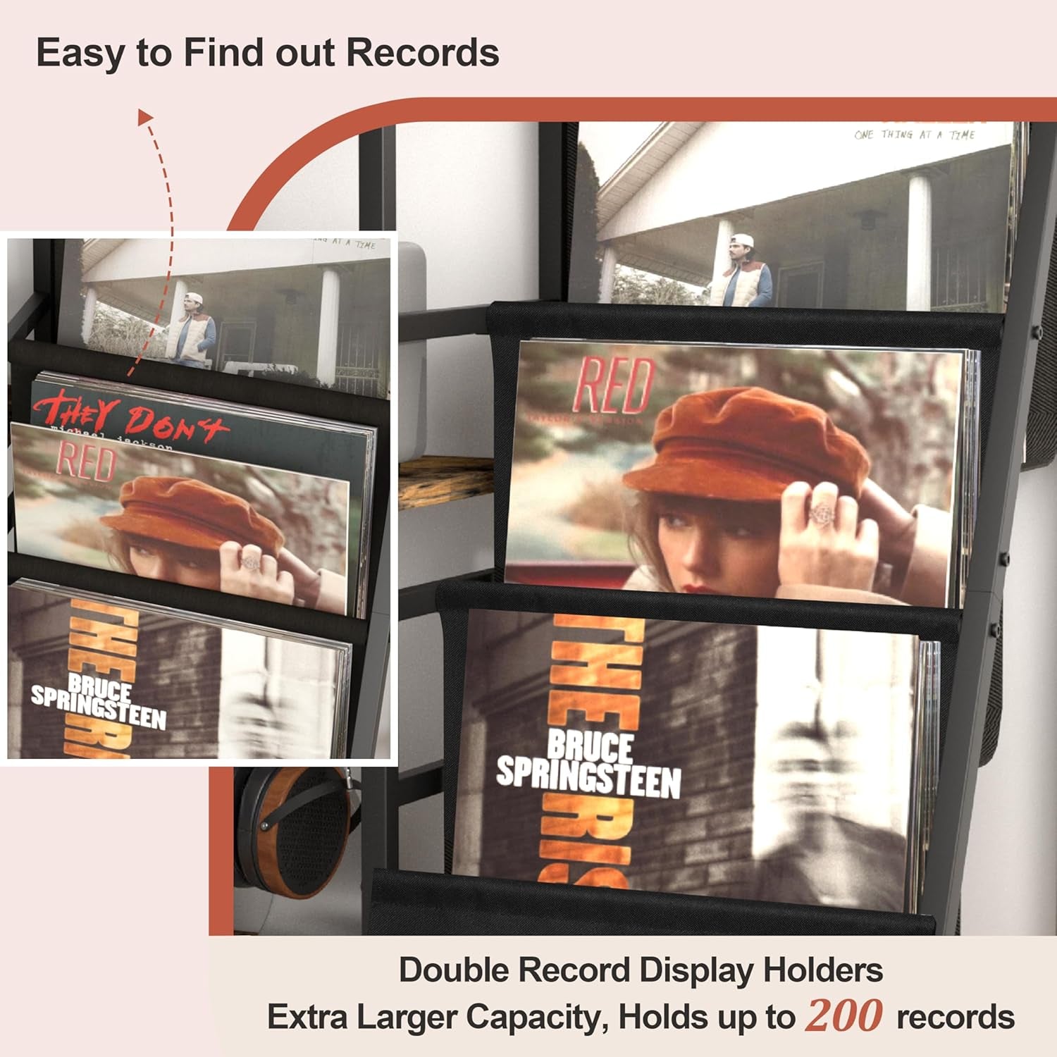 Stereo Record Player Stand with Vinyl Storage for 200 Albums, Turntable Display Shelf, Black