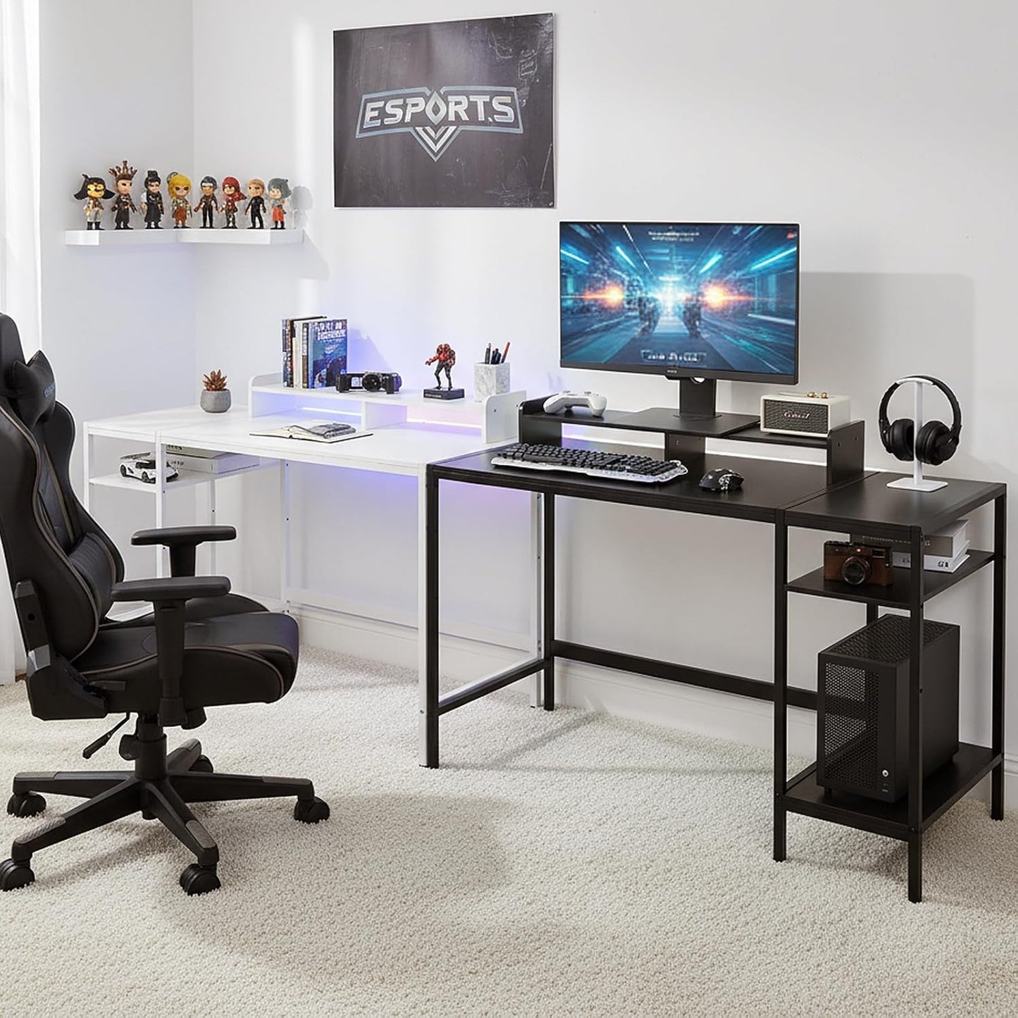 47-Inch Computer Desk with Storage Shelf - Your Ideal Black Gaming Desk for Bedrooms, Small Spaces, and Home Offices. This Modern Writing Desk Is Perfectly Suited for Pcs.
