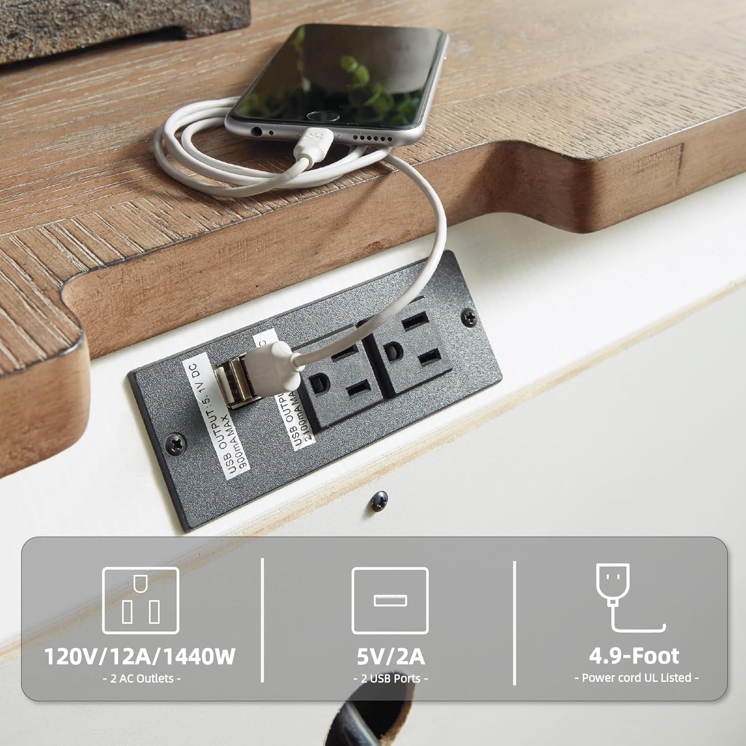 Realyn French Country 3 Drawer Nightstand with Electrical Outlets & USB Ports, 27.75" Tall, Chipped White