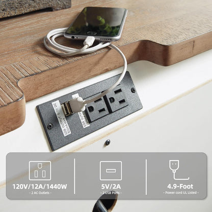 Realyn French Country 3 Drawer Nightstand with Electrical Outlets & USB Ports, 27.75" Tall, Chipped White