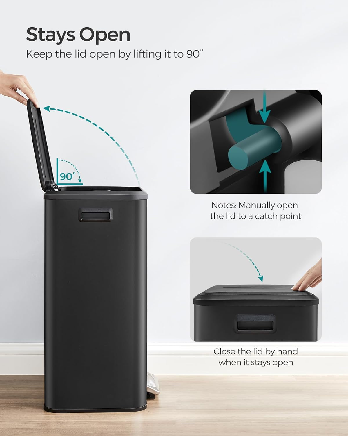 Kitchen Trash Can, 10.5-Gallon (40L) Garbage Can with Lid and Wide Foot Pedal, Soft Close and Stays Open, Black ULTB541B40