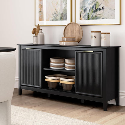 58-Inch Sideboard Storage Cabinet, Dining Room Furniture, Camille Collection, Onyx Birch